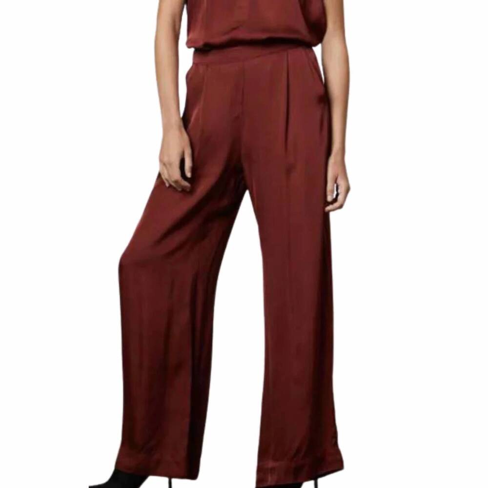 NEW VELVET BY GRAHAM & SPENCER women's livi wide leg satin pants in ruby